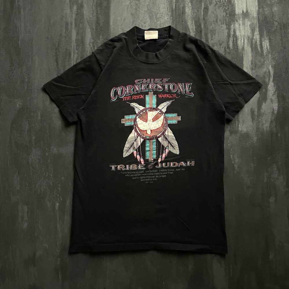 Vintage Chief Cornerstone Warrior Shirt Mens L Black 1990s Living Epistles jesus